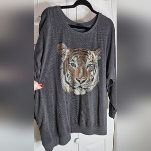 Torrid Charcoal Tiger Embroidered Women's Sweatshirt